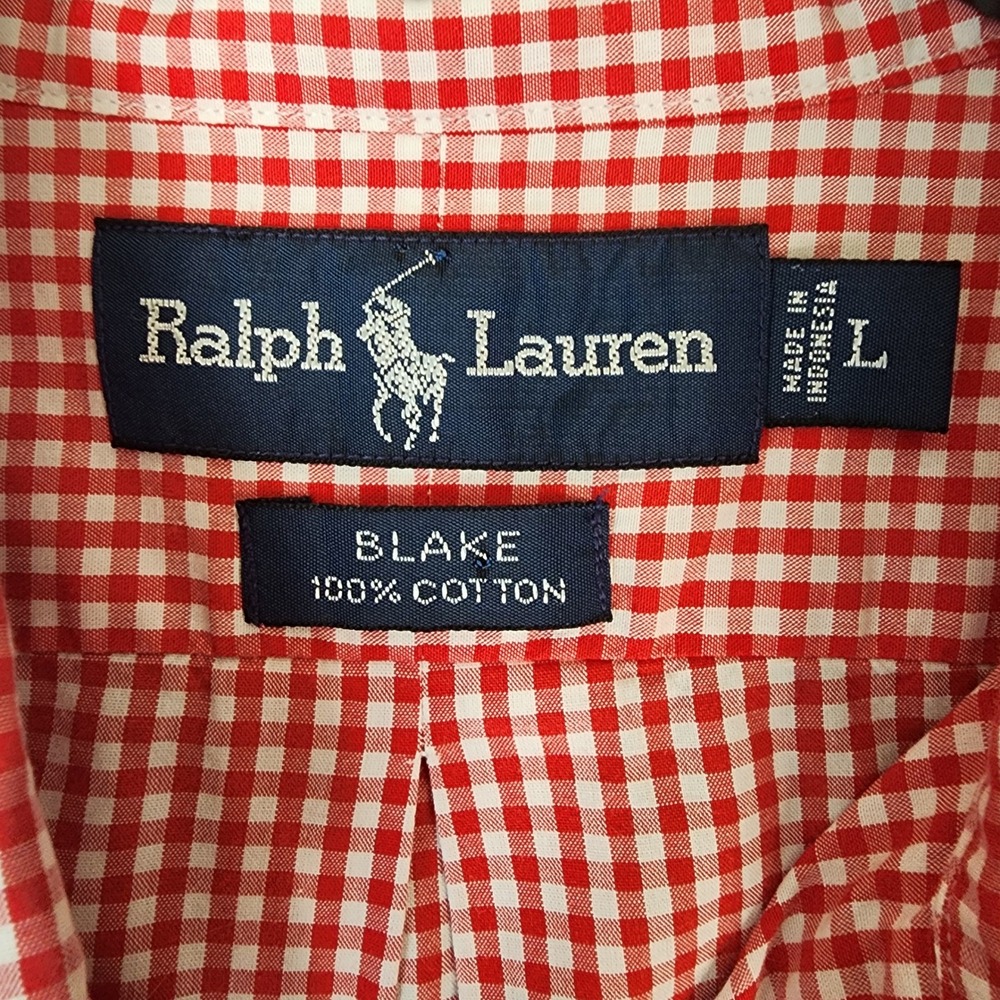 Ralph Lauren Blake Shirt Mens Large Red White Gingham Cotton Button Down - Picture 3 of 9